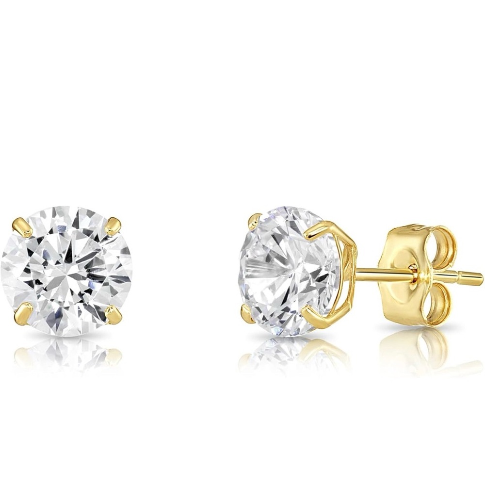 🌷14K Real yellow Gold 1.50 Carat (6mm)CZ Stud Earrings W/gift Box -NEW🌼